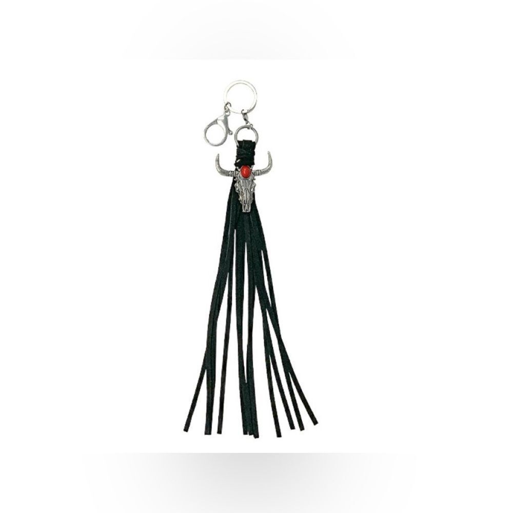 Silver Skull Keychain with Red accent Stone